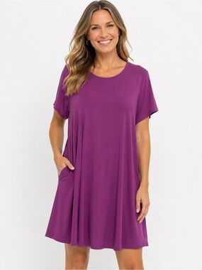 Eileen Fisher Jersey Purple Short-Sleeve Swing Dress